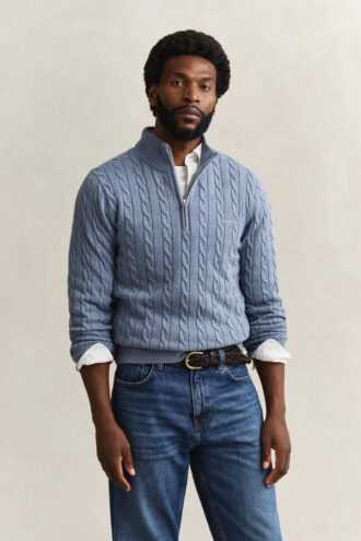 Cotton Cable Knit Half-Zip Sweater