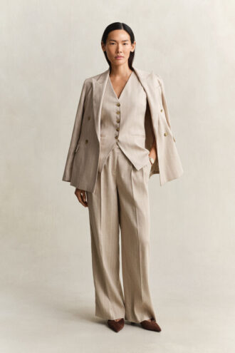 Pinstriped Linen Blend Vest