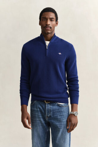Textured Cotton Half-Zip Sweater